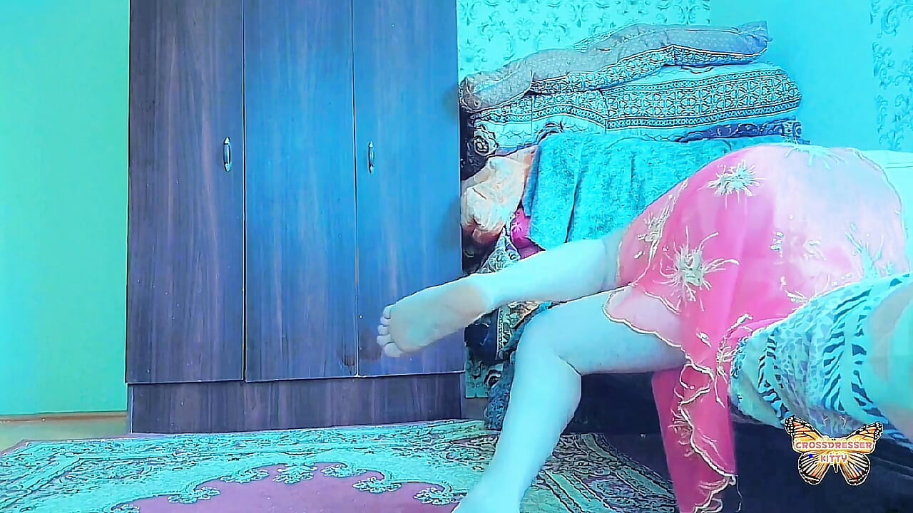 Lovely shemale adjusting stockings with gentle soft touch