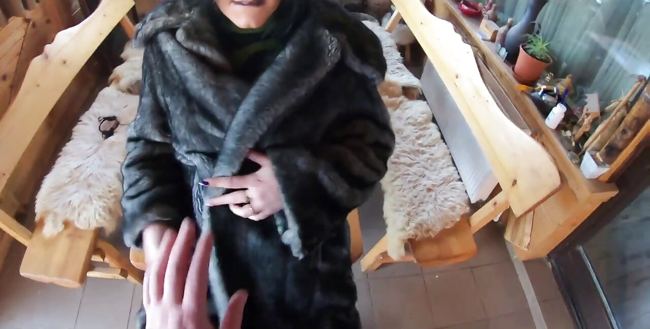 Elegant Fur-coated Slut Fucked on a Wooden Table and Covered in Cum Twice