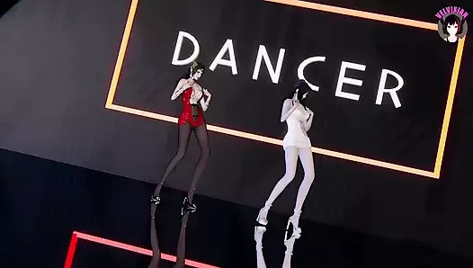 2 сексуальные азиатские девушки танцуют + Постепенное раздевание (3D хентай)