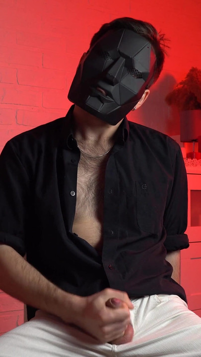 Thrilling moment from "Masked handsome man Noel Dero watches kinky porn and jerks off. Loud moans and orgasm of a young guy."