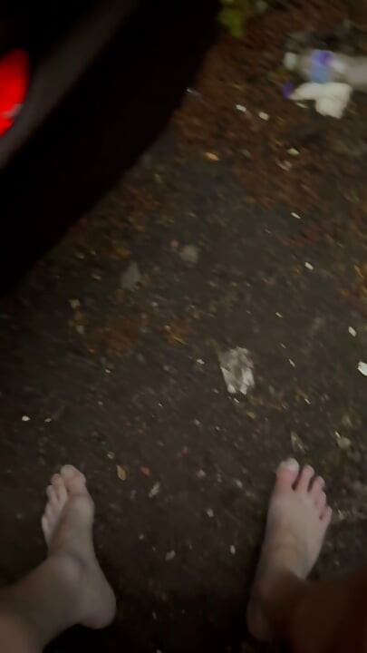 Exploring new tracks walking naked barefoot