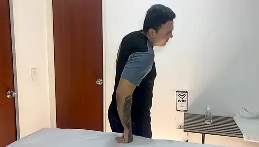 Petite Asian woman with big tits and a big ass gives a massage, with cum in her pussy - creampie
