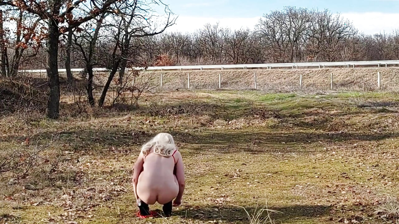 Little Whore Strips off Her Red Bodysuit on the Highway Part 2