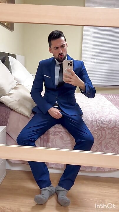 Hot Suited Stepdaddy Jerking off in Front of the Mirror