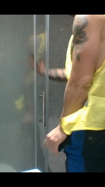 Stunning moment from "Carl working in his filthy hi vis workwear give us a  nice cum shot in the shower"