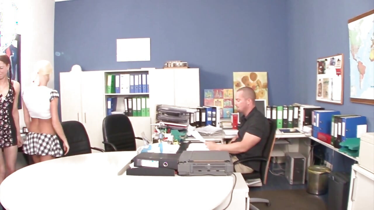 Threesome in the office with the two crazy colleagues and the boss