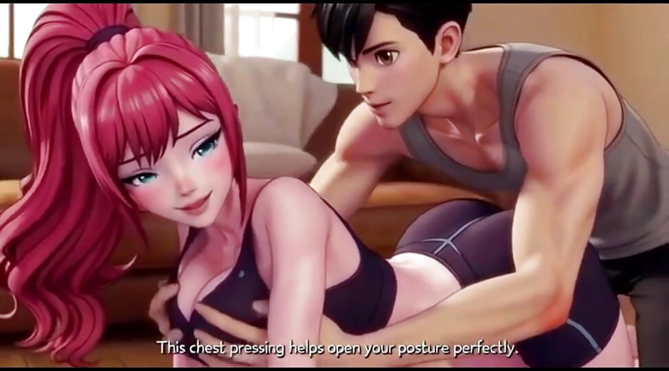 Stepbrother help stepsister in yoga and press her boobs