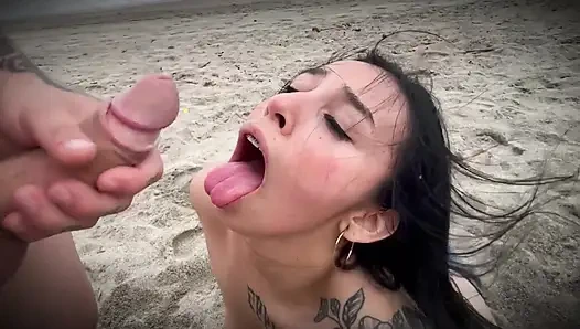 Pov deep throat on the beach with my stepsister on vacation