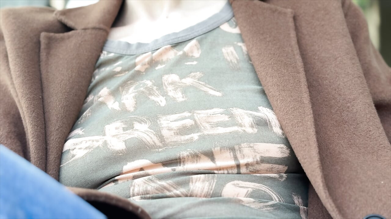 Teasing my husband in a sheer shirt exposing big pierced nipples in oudoor coffee place