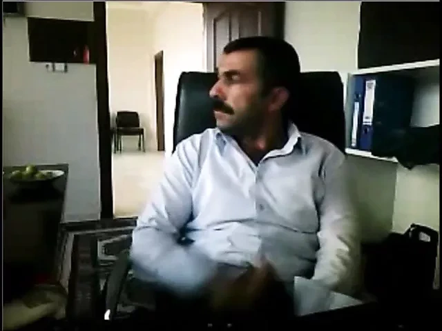 Arab mustached Daddy wanks his big cock