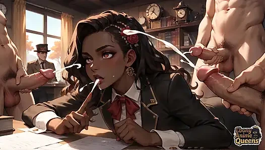 A Steamy Ebony Man Hits a College Girl, Splattering Gravy on Her Face. at the Same Time, He Has an Climax on the Desk!