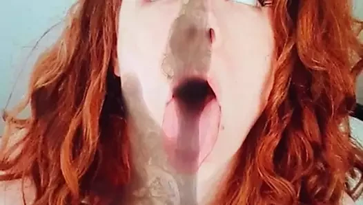 huge cumshot on ahegao redhead girl after 20 days of nofap