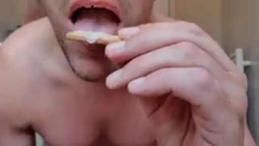Eating my own cum, on a biscuit