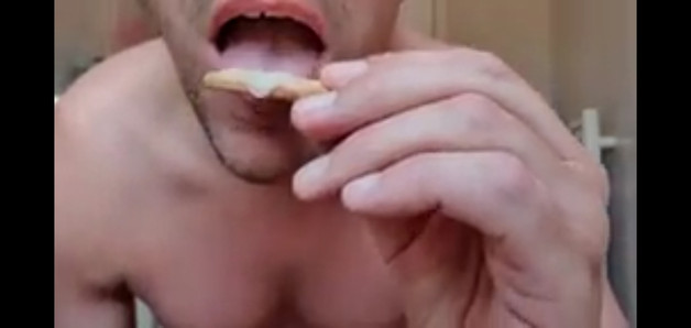 Eating my own cum, on a biscuit