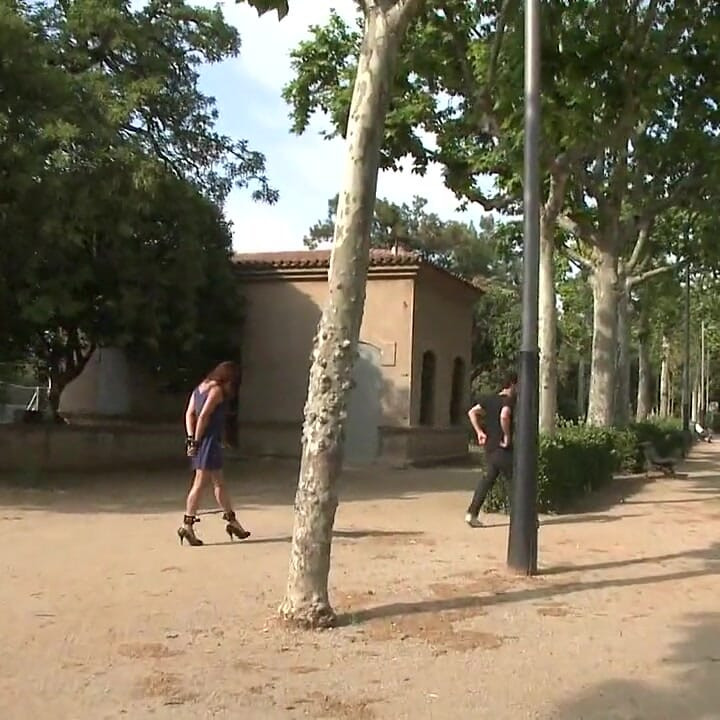 Spanish hottie gets throat fucked on the street  bound in front of a busy cafe!