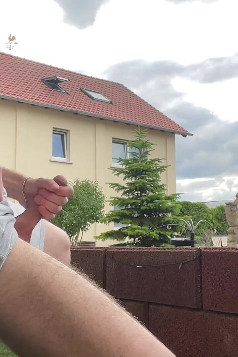 Russian Boy Plays with His Cock on the Terrace. Very Risky