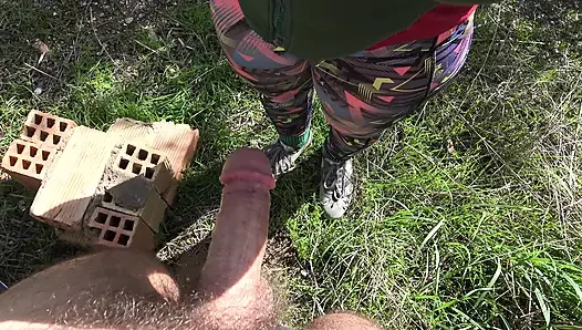 dirty slut wife lets perverted stranger masturbate on her hairy pussy