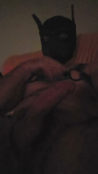 Pup jerking off his hard cock