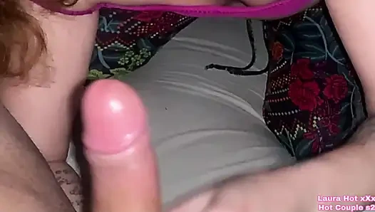 Perverted redhead neighbor puts a stranger's mini cock in her mouth, until she gets the cum