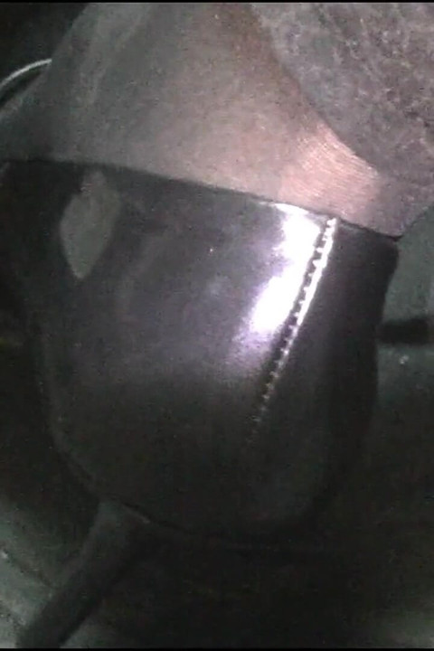 Revving and Driving in Black Pantyhose and Grey High Heels