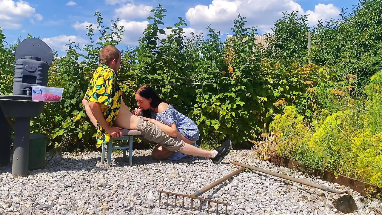 Rough outdoor fuck in the garden while picking berries