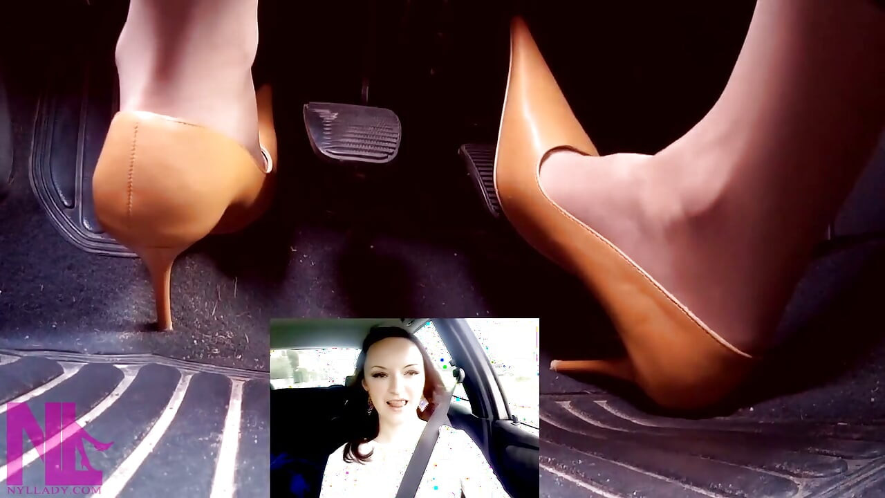Driving in Leather Pointing Pumps and Nude Stockings