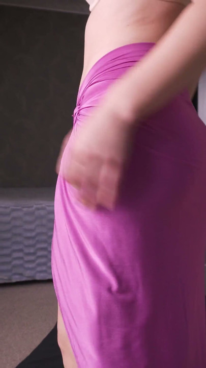 Full Back Panty Line Tease in Long Silk Skirt