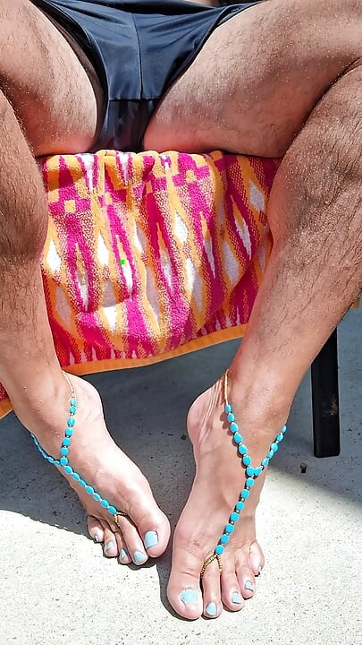 Sitting outside in the sun showing off my barefoot sandals and toes