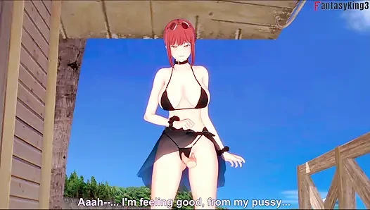 Blowjob Makima di pantai - pria gergaji rantai
