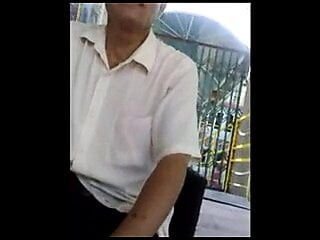 asian grandpa shows cock in public