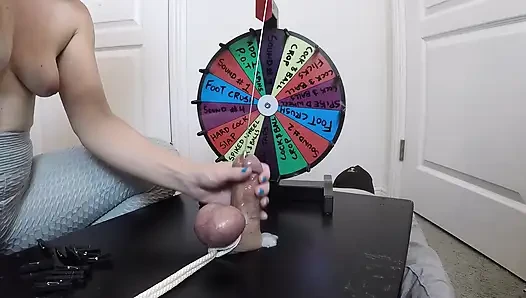 She inserts a 30cm probe all the way into his meaty cock. Playing BDSM roulette.