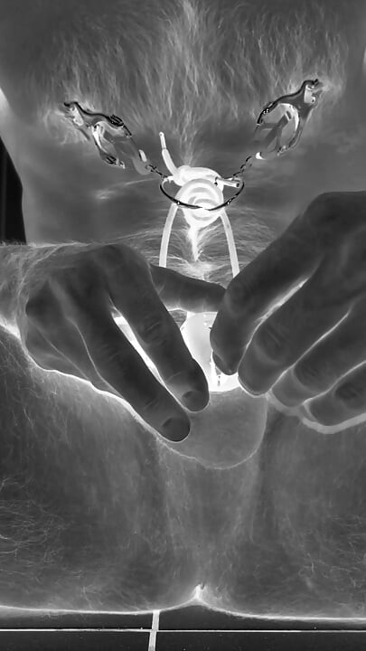 Multiple ruined orgasms in chastity cage with 30cm long penis plug