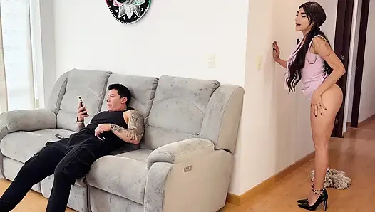 Caught masturbating! Horny MILF massages her pussy while watching her stepson!