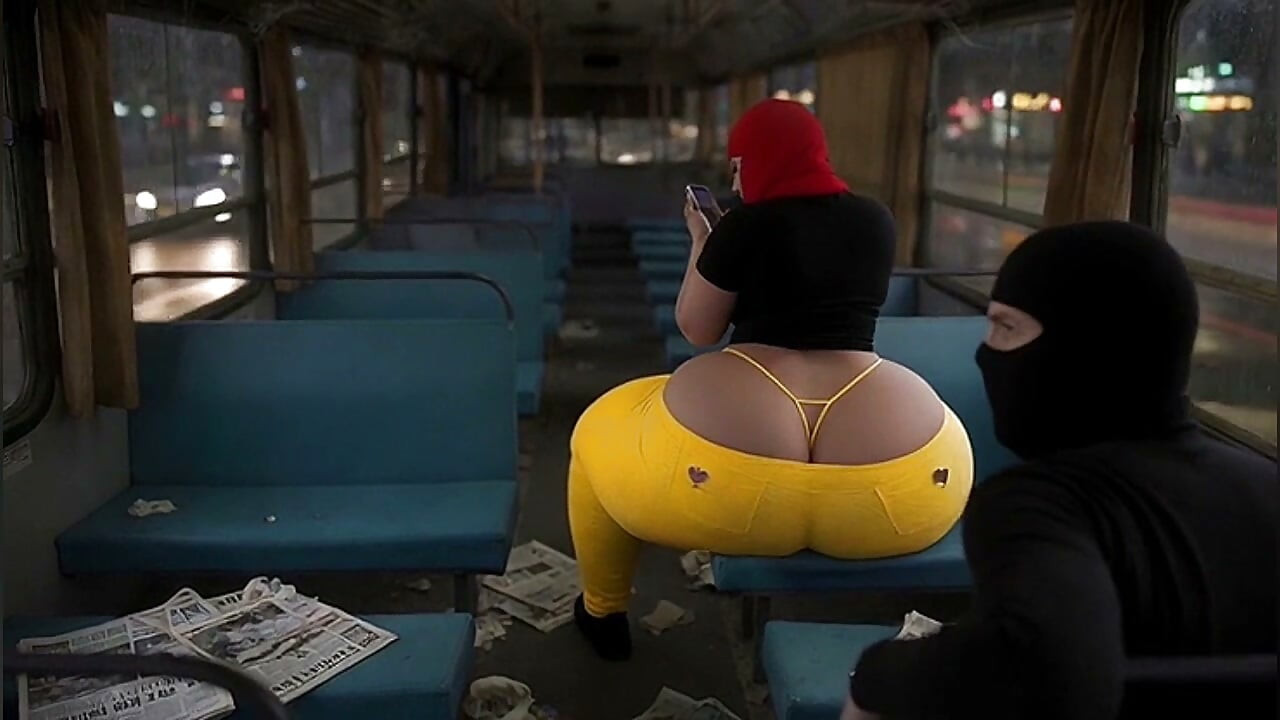 Big Ass Girl in Tight Yellow Leggings Waiting for the Bus