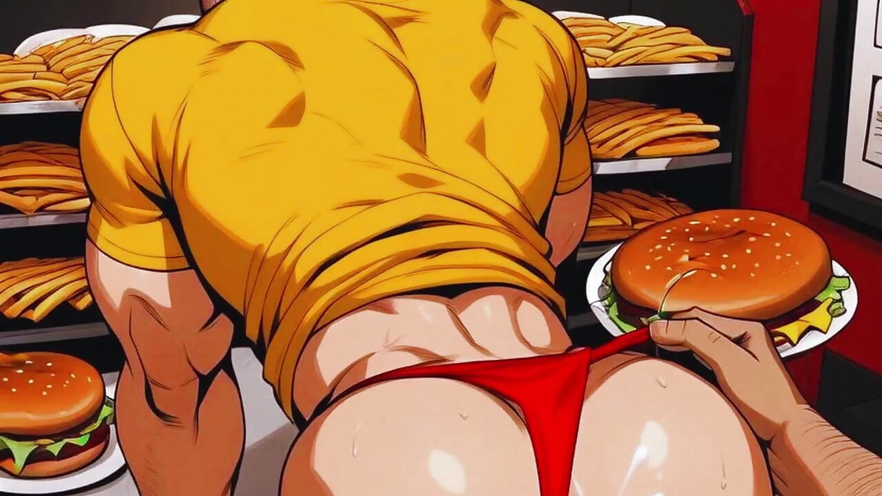 Hot Gay Sex with Waiters in During Dinner. Hard Cock in the Ass and Cum on the Customers' Food.