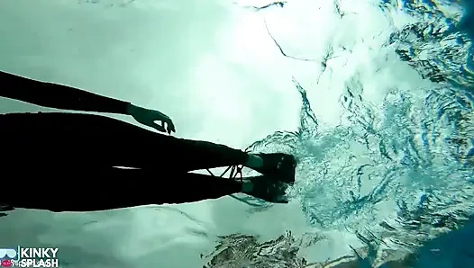 Wetsuit Bondage Mermaid Slippery Pool Kink with Fins, Rope & Deep Diving