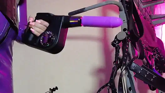 Fetish Rubber Dominatrix Eva Latex Purple Dress Mask Big Ass MILF Toys BDSM Femdom Solo Hot