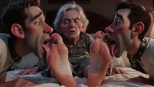 Submissive Mans Serving Old Granny's Ugly Feet - Humiliation