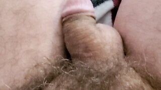 Shavebrush slapping soft tiny grandpa penis