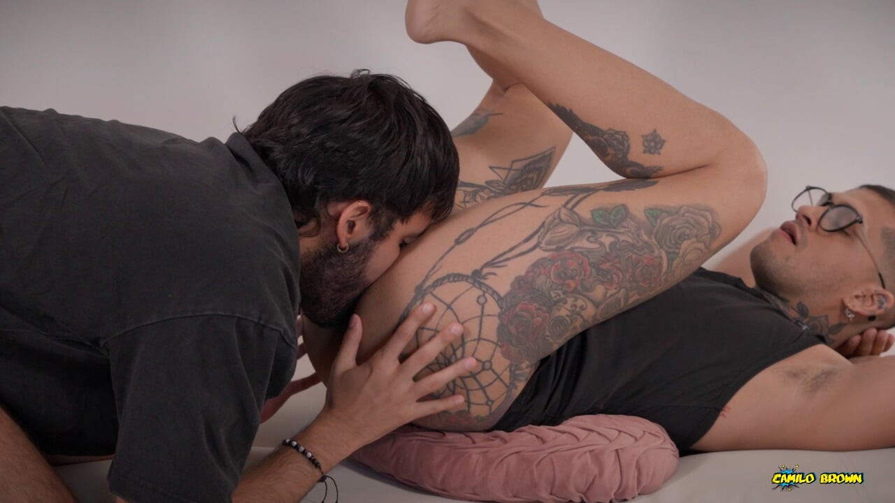Tattooed Pierced Maikcley Rides Camilo Brown Bareback - Two Big Dicks, Deep Rim & Cum Swallow