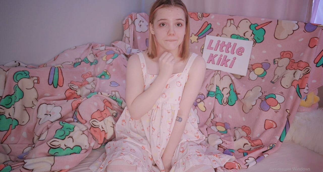 Petite girl streptease and play for step DADDY