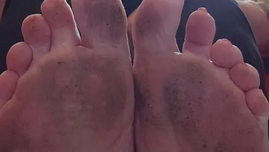 dirty feet , wrinkly soles and crunched toes waiting for a foot fetish to clean them with his tongue,