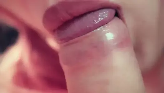 Cute Asian gently sucks and licks the cock close-up pov