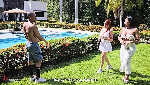 Bosku yang semok dan temannya yang berpantat besar menelan kontolku di threesome luar ruangan - brandon cruz