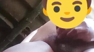 Taking a bath while masturbating with my big tummy and cock