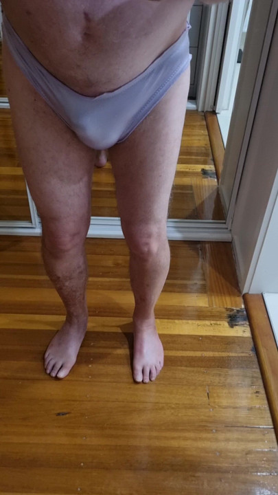 Tiny satin panties and little cock