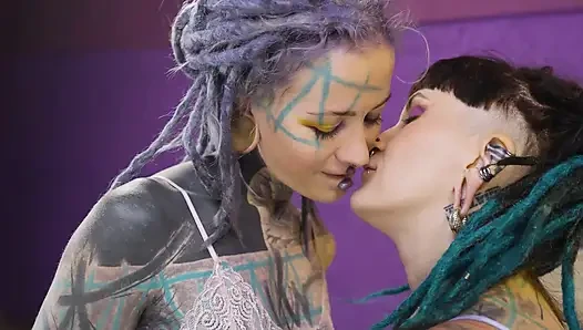 Tattooed Alternative Teens Share Cock in Hot FFM Threesome