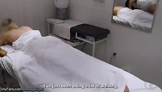 Sexy Female Massage Client Flashing Her Pussy to the Therapist