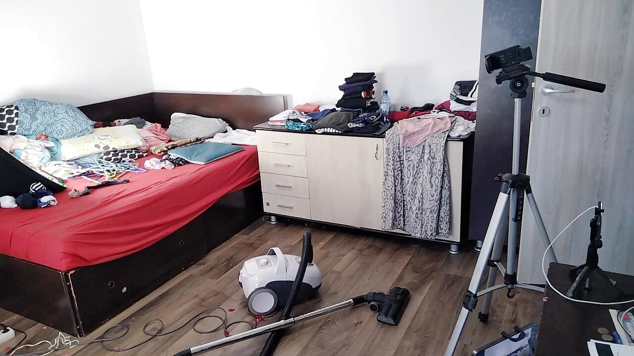 Amateur Wife Having Fun with Roses. Sexy Mom Cleans with the Vacuum Cleaner.