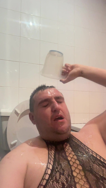 Fat piggy drinking and covered in his own piss